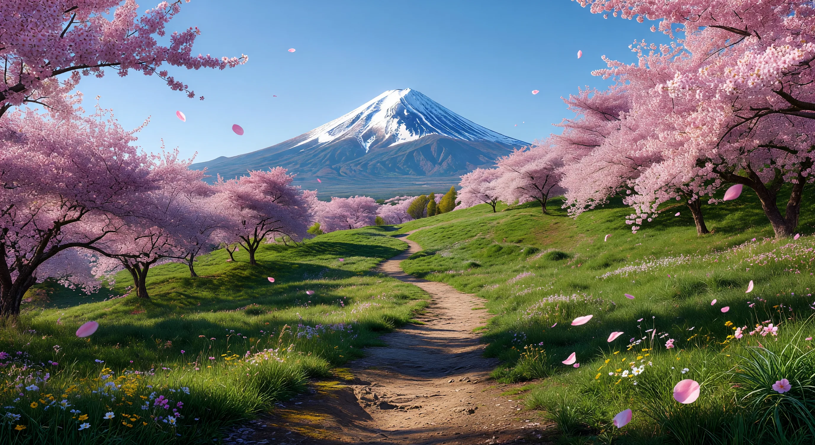 Cherry blossoms along the Fuji trail in spring